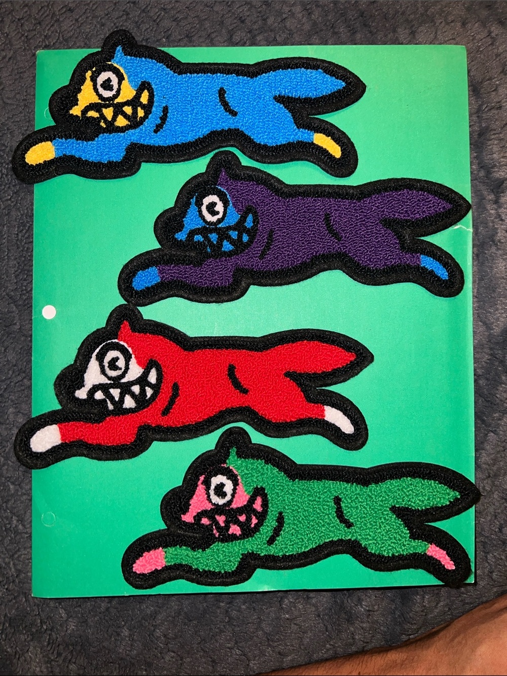 (Set of 4) ICECREAM Bright Blue, Purple, Red, Green Cartoon Running Dog Patch